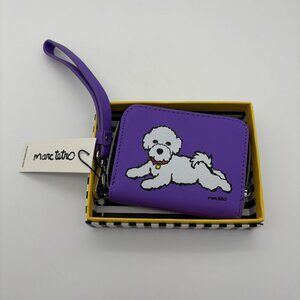 Marc Tetro Bichon Frise White Puppy Dog Purple Wristlet Zip Around Wallet NWT